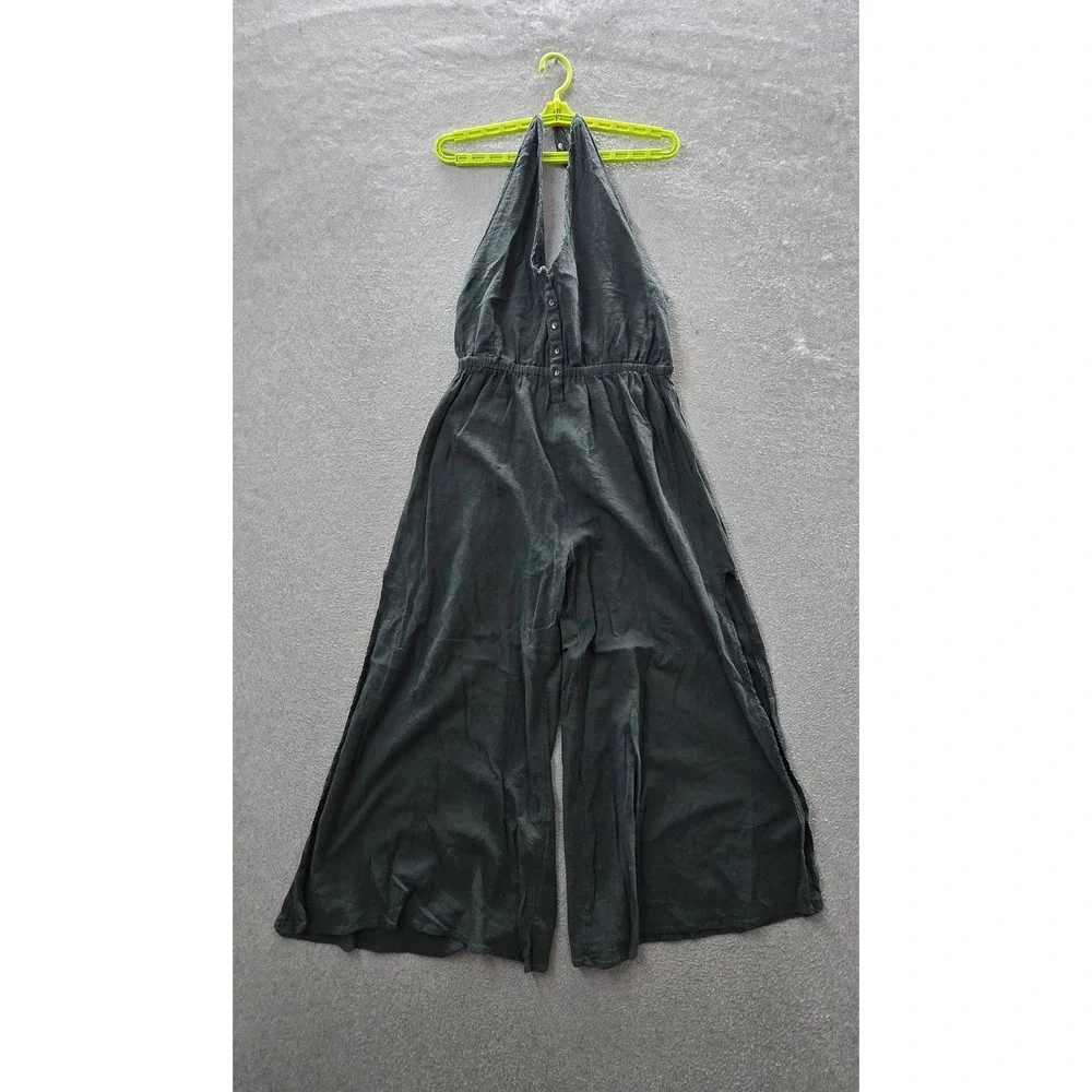 Free People Women Pants XS/S Dark Green Jumpsuit Wide-Leg Wide Leg